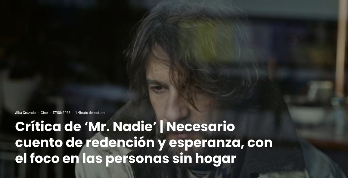 18 sep, 19.30h último día #MrNADIE <a href="/SadeCines/">Sade Cines</a> : "Magistrales primeros 10 minutos","la cinta rezuma verdad, belleza y, como hemos dicho, crudeza","un Félix Gómez que, si hubiera justicia, debería luchar por su primer Goya" #MuchoMasqueSERIES #AlbaCruzado