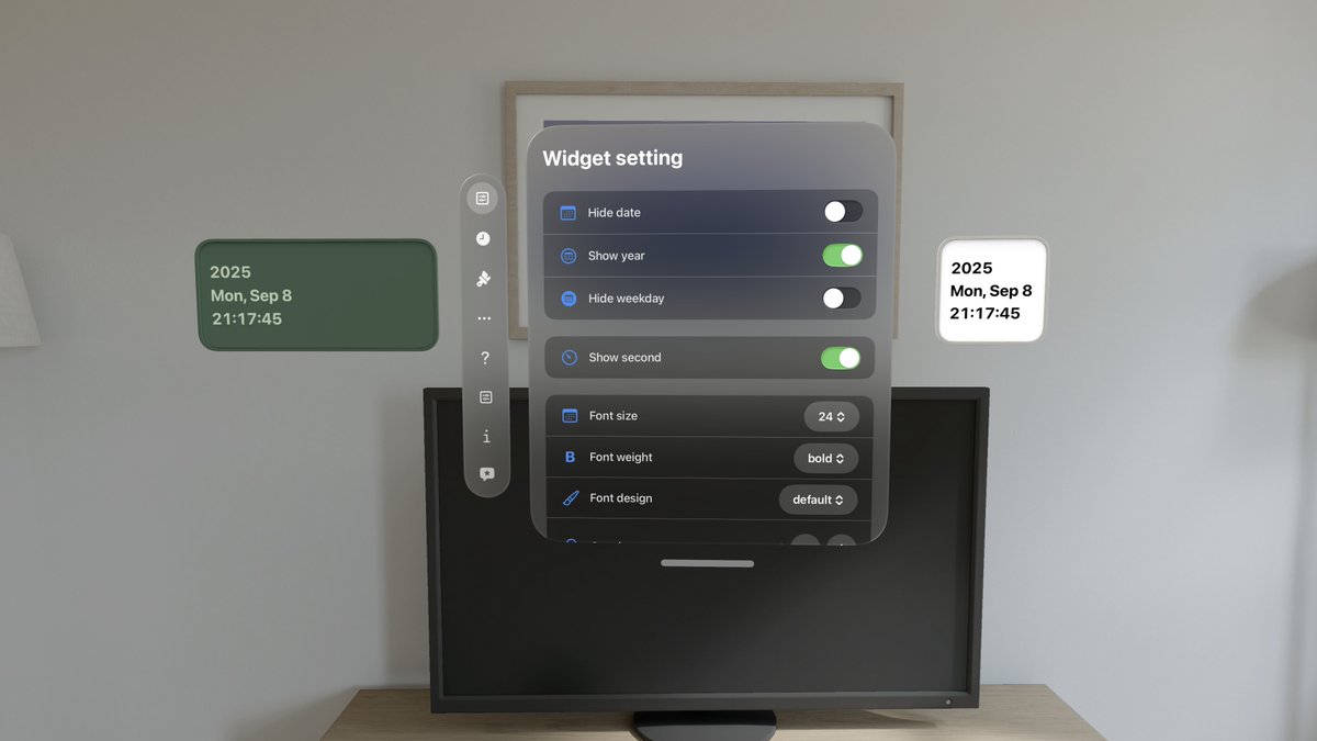 FlipByBlink's tweet image. SpatialClock ver 2.0 is released for Apple Vision Pro.
- Add widget support
- Support visionOS 26
- Small fix
#WidgetKit