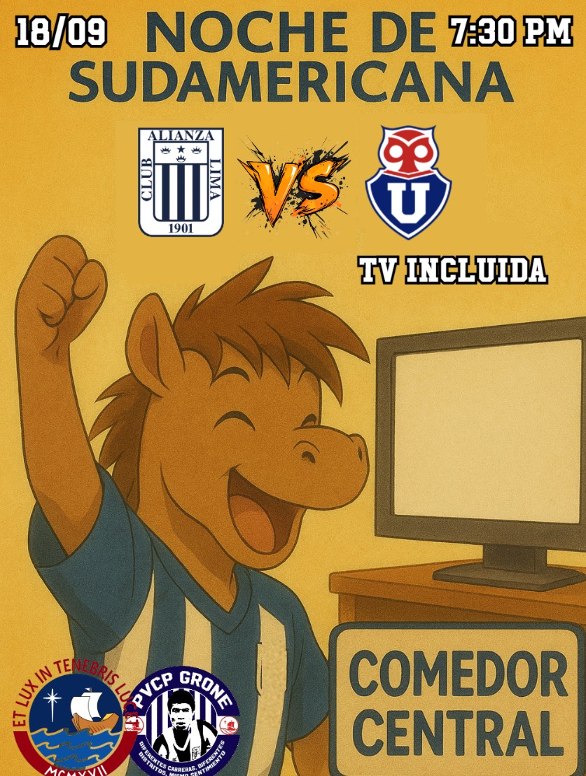 PucpGrone's tweet photo. ❗️❗️ 𝐏𝐀𝐒𝐀 𝐋𝐀 𝐕𝐎𝐙 ❗️❗️

Este jueves estaremos viendo los octavos de final de la Copa Sudamericana en comedor central de la Universidad Católica. 𝐃𝐞𝐦𝐨𝐬𝐭𝐫𝐞𝐦𝐨𝐬 𝐪𝐮𝐞 𝐥𝐚 𝐂𝐚𝐭𝐨 𝐞𝐬 𝐜𝐨𝐫𝐚𝐳𝐨𝐧.

💙 𝐋𝐋𝐄𝐕𝐀𝐌𝐎𝐒 𝐓𝐕 🤍

#AlianzaLima 
#PUCPGrone https://t.co/WtmcJ9uNNa