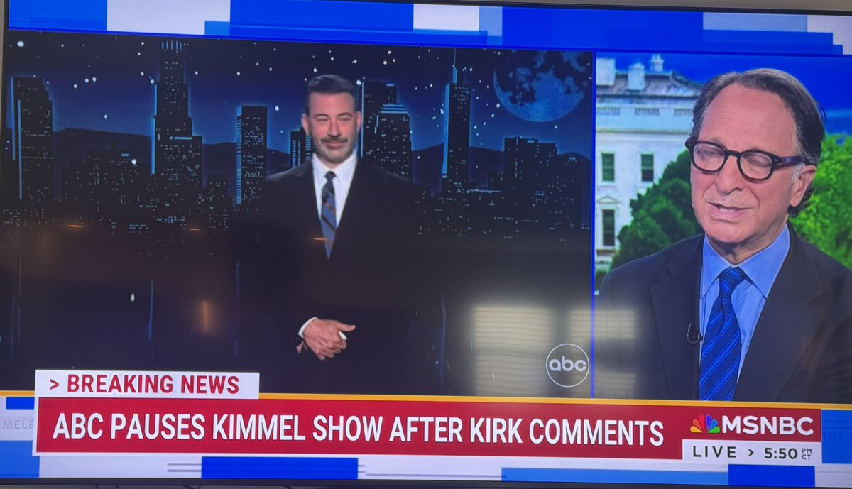 lflorepolitics's tweet photo. 🚨ABC pauses Jimmy Kimmel show indefinitely after Kirk comments. 
We are officially living under authoritarian rule. https://t.co/kwnbkgU4Pe