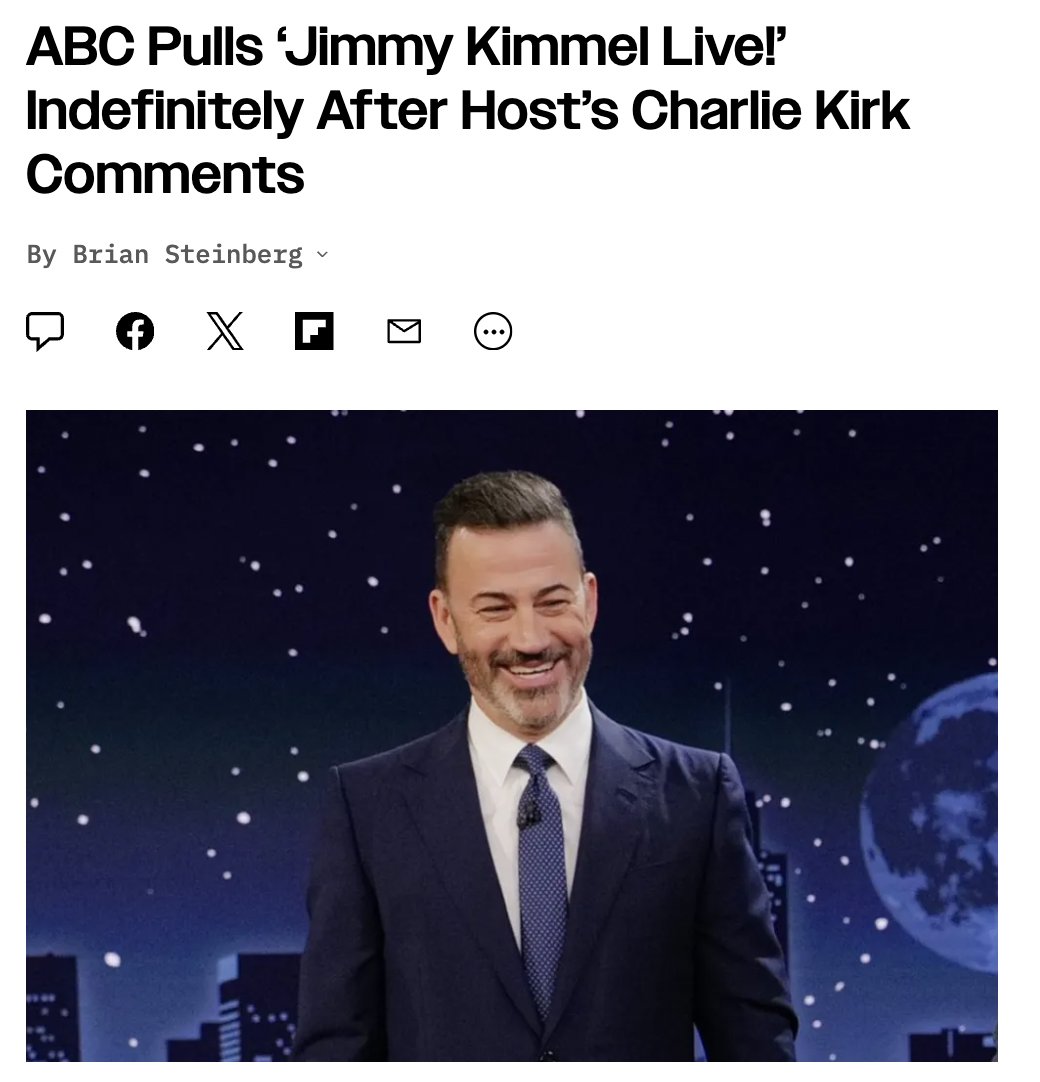 AutismCapital's tweet image. 🚨NEW: Disney ABC announces that Jimmy Kimmel is PULLED OFF THE AIR INDEFINITELY after his Charlie Kirk comments!