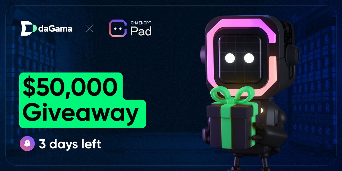 kimnanar_'s tweet image. Whitelist alert! @dagama_world&apos;s Launchdrop on ChainGPT Pad is here grab spots on Galxe for $50K in $DGMA prizes. 

Complete tasks now before it ends in 3 days! Don&apos;t miss this crypto treasure hunt! 
#DGMA