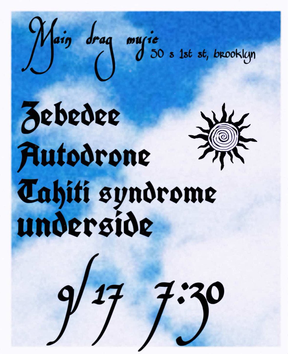 If anybody still looks at this platform, we’re playing tonight at Main Drag tonight in Williamsburg Brooklyn.