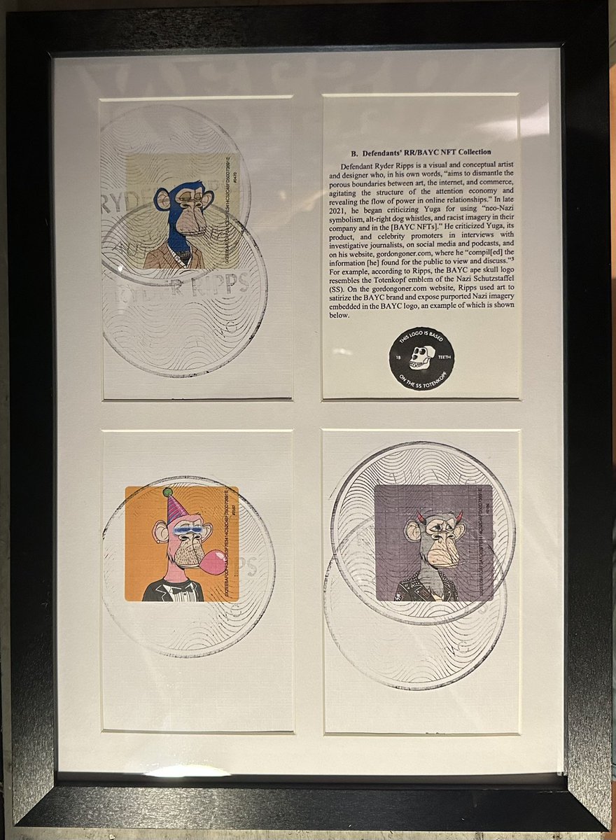 Framing my grails #RRBAYC. Y’all should come over and check them out <a href="/StephenCurry30/">Stephen Curry</a>, <a href="/neymarjr/">Neymar Jr</a> &amp; <a href="/travisbarker/">Travis Barker</a>! 

It’s been amazing to witness <a href="/ryder_ripps/">RYDER RIPPS 🪨</a> become a “relatively well-known artist” through this battle! Remember, you can’t copy an NFT!