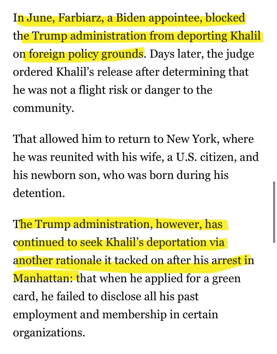 Judge ordered Khalil deportation, NOT on foreign policy grounds, but on a technicality regarding his green card application. 

Criticize Israel and they’ll come for you.