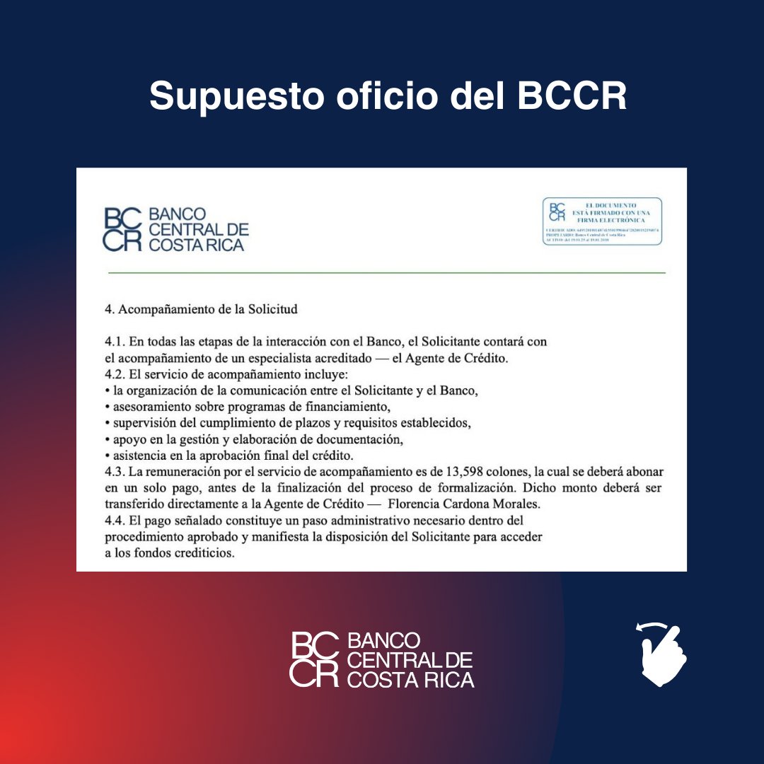 🚨 ¡Atención! El BCCR alerta sobre un intento de estafa que usa su identidad y el nombre del presidente Róger Madrigal López para ofrecer falsos créditos.

Ver más en el comunicado de prensa:  ow.ly/fMns50WYsC4