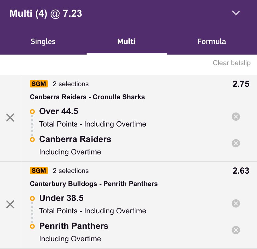 #NRL Finals Week 2 is here &amp; so are our Multi plays x 3 as heard with TC &amp; Digby on “The Sports Daily”<a href="/TABradio/">TABradio</a>
Raiders 1-12/Panthers 1-12@$8.55 👉👉
Try Anytime🏉🏉 &amp; Same Game Multi Combo. <a href="/TAB_touch/">TABtouch</a> <a href="/TaylorCourtland/">Taylor Courtland</a> <a href="/Shortte/">David Shortte</a>