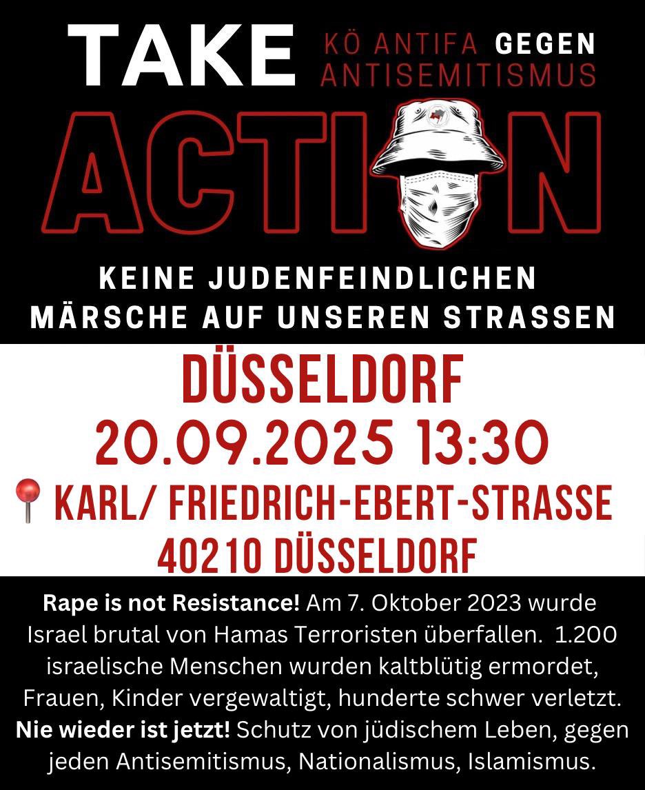 LoveGuerillero's tweet photo. 🖤❤️++ Save The Date ++
Am 20.09 marschieren wieder die radikalisierten, extremistischen Pali Proxys durch #Düsseldorf #dus2009 um plärrend und pöbelnd ihren Israel und Judenhass auf die Straße zu bringen um jüdische Menschen aber auch unbeteiligte Passanten einzuschüchtern.Nach dem Massacker der Hamas vom 07.10.2023 an den Juden in Israel und dem #AmsterdamPogram am 7.11/08.11.2024 möchten Pali Apologeten die Geschichte weiterhin umdeuten und den schlimmsten Angriff auf Juden seit der Shoa instrumentalisieren und ihr eliminatorischen Terror des ,,Global Intifada“ getarnt als weichgespültes ,,Free Palestine“ Narrative verbreiten. Nicht mit Uns!! #NeverAgain #October7th #AmsterdamPogram.
Wir werden das nicht unwidersprochen lassen.
Unser Kommunikativer Gegenprotest wird klar machen, das die Meinung und Deutungshoheit bezüglich des Nahostkonfliktes , und Gaza nicht von denen diktiert wird die am lautesten schreien, sondern basierend auf Fakten und Analysen wir dem entgegen wirken um zu verhindern, das jüdisches Leben aus der Öffentlichkeit verdrängt wird und die Einschüchterungsversuche und die Bedrohung von jüdischen Leben niemals akzeptiert wird. Wer faschistoide, antidemokratische, nationalistische , islamistische Ideologien und den Schutz des GG dazu nutzt , welches sie abgrundtief verachten, um ihren Hass gegen unsere FDGO, unsere Werte, unsere offene, freie Gesellschaft unsere Art zu leben , zum Ausdruck zu bringen und das Versammlungsrecht zu missbrauchen, der kann sich unseres Widerstandes Gewiss sein.
Teilnehmen werden wieder die üblichen Verdächtigen wie das Palästinensische Haus, Team Todenhöfer, Palästinensische Gemeinde Bonn
Sicherlich wird auch die die Linke, MLPD , SDAJ , Mera25, die Erdogan nahe DAVA, nationalistische Erdogan Anhänger, Graue Wölfe teilnehmen, sowie Ableger der verbotenen Samidoun Gruppe, PfLP und BDS, im Grunde die komplette antisemitische Querfront Mischszene.
Kommt am Samstag den 20.09, um 13:30 Uhr, Karlstraße /Ecke Friedrich-Ebert-Straße in Düsseldorf,
3 Minuten vom Düsseldorfer Hbf entfernt und unterstützt uns dabei, wenn wir uns klar und deutlich positionieren #GegenJedenAntisemitismus #Nationalismus #Islamismus #RapeIsNotResistance #FreePalastineFromHamas und eliminatorischen Israel und Judenhass.
#WirSindDieGegenrede, wir schauen nicht weg, wir sind aktiv, Alerta !#KöAntifaMitStilGegenNazis 💥💪🏽
@KoeAntifa161 @AntifascistaBRS @161debunk @Baghi161 @klarekante_cgn @CityofHopeKoeln @ASB_NRW @leah_youn @MartinHeil9 @bgabonn @unsoerioes @yoga_and_more @KolnOmas