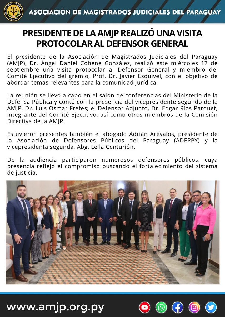 AMJPINFO's tweet photo. La AMJP y la Defensa Pública reafirman su compromiso con el fortalecimiento de la justicia. ⚖️ https://t.co/h9KBolyLBz