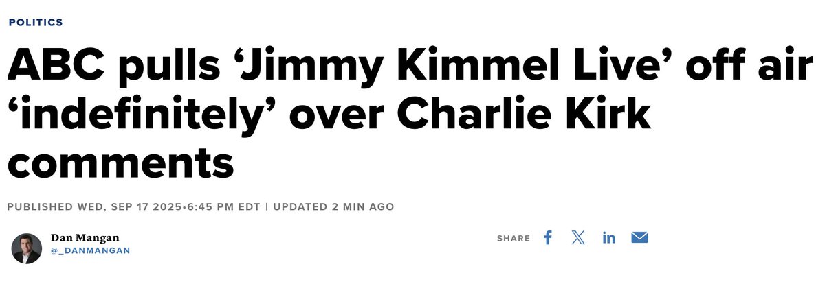Christian Heiens 🏛 (@christianheiens) on Twitter photo Update: This is what winning looks like.
And this is only the beginning. The Left called for a war of convictions, all while believing they were the only side that had any.
Well, now they're going to get one. 
Trump should still sue the now-unemployed Kimmel for everything Update: This is what winning looks like.
And this is only the beginning. The Left called for a war of convictions, all while believing they were the only side that had any.
Well, now they're going to get one. 
Trump should still sue the now-unemployed Kimmel for everything
