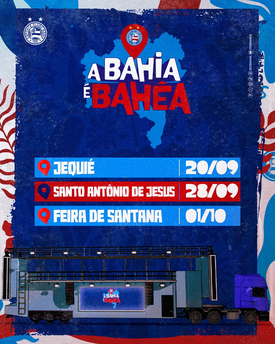 ecbahia's tweet image. 📍 Vem aí a 2ª etapa da caravana #ABahiaÉBahêa. Começa sábado em Jequié, depois vai pra Santo Antônio de Jesus e retornará à maior cidade do interior: Feira de Santana. Ano passado percorremos mais de 3 mil quilômetros no Estado, com 1.200 camisas trocadas e uma série de atrações…