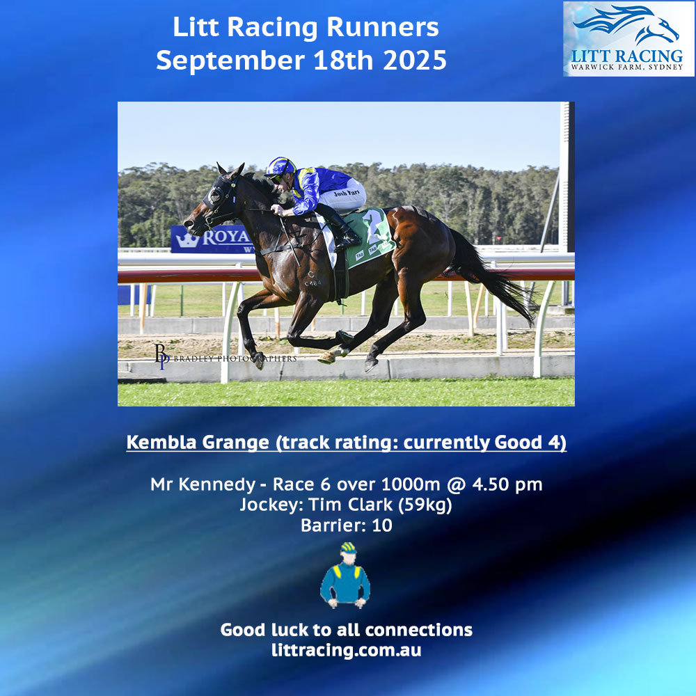 The team heads to Kembla Grange today with MR KENNEDY, who is second-up over the 1000m. Good luck to all connections, and safe travels to our boy and jockey Tim Clark.