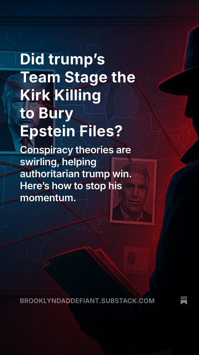 Jimmy Kimmel was right: maga DID politicize Charlie Kirk's death.

Why does his assassination help trump? Shady texts, Epstein cover-ups, and a distracted nation. 

Read my Substack to cut through the BS: brooklyndaddefiant.substack.com/p/did-trumps-t…