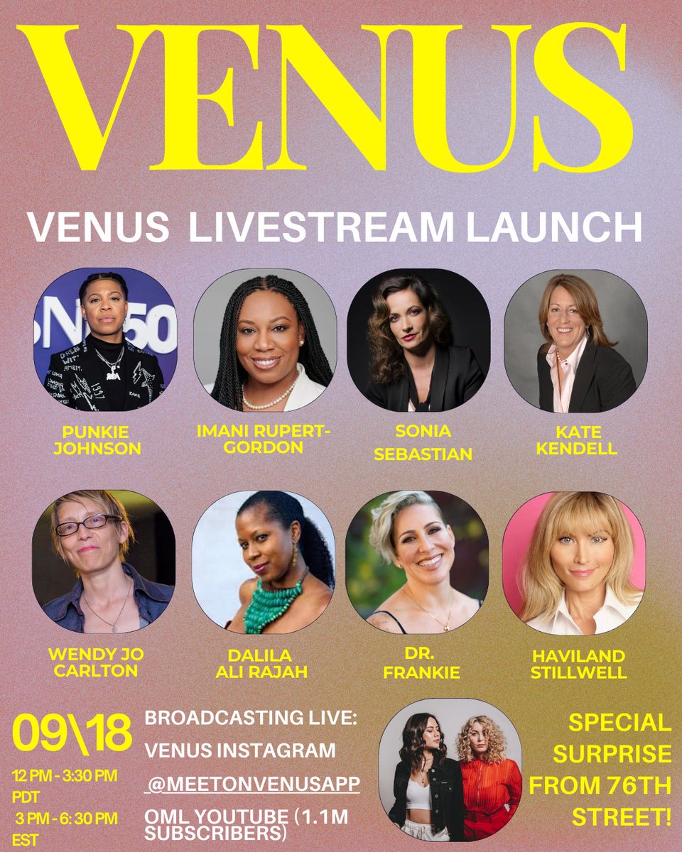 NCLRights's tweet image. Tomorrow NCLR’s President Imani Rupert-Gordon and former E.D. Kate Kendell will be part of the launch of VENUS. Come hear from them and other queer voices as we celebrate this new space for queer women.
Tune in on 9/18 from 12-3 p.m. PDT on (@)meetonvenusapp Instagram page.