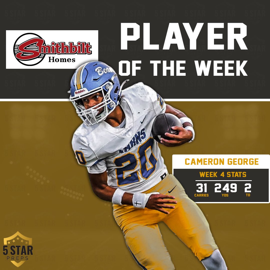 With 5,773 votes, our <a href="/SmithbiltHomes/">Smithbilt Homes</a> Player of the Week is Karns RB Cameron George.