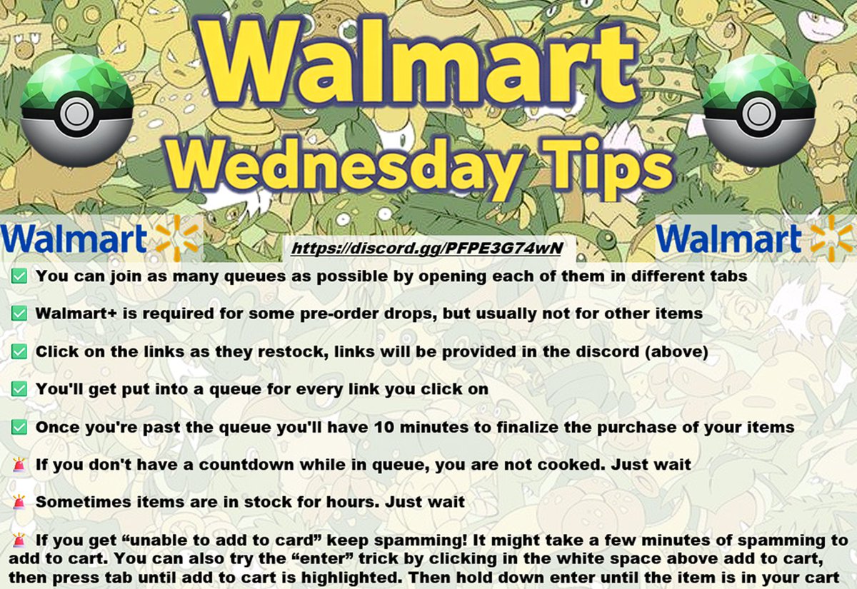 Walmart Wednesday TIPS!!! Get ready for Walmart Wednesday Pokmon Restocks!  Get the fastest free alerts here: https://t.co/WyBjjOqFPn #PokemonTCG # Walmart #WalmartWednesday