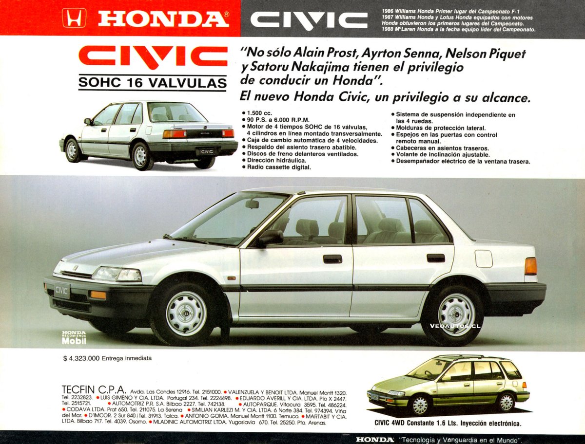 VeoAutos's tweet photo. Honda Civic Chile 1988, año en que se comercializarán en el país un total de 83 unidades 0 km. Precio base época $4.323.000
+ Info https://t.co/DOhEblT2Q8
#hondacivic #civicshuttle #civic88 @Honda @RiveraNotario @HondaAutosChile https://t.co/2KJkw4XhOp