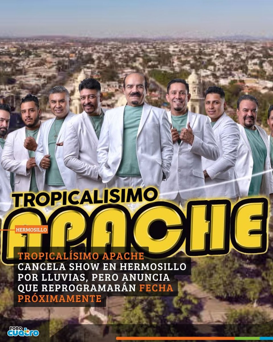🌧️ La lluvia impidió el baile, pero no la fiesta: #TropicalisimoApache canceló su show en Hermosillo por indicaciones de Protección Civil, aunque anunciaron que muy pronto reprogramarán la fecha. 🎶💃

👉 Mira la nota completa aquí: forocuatro.com/entretenimient…

#Hermosillo #Sonora
