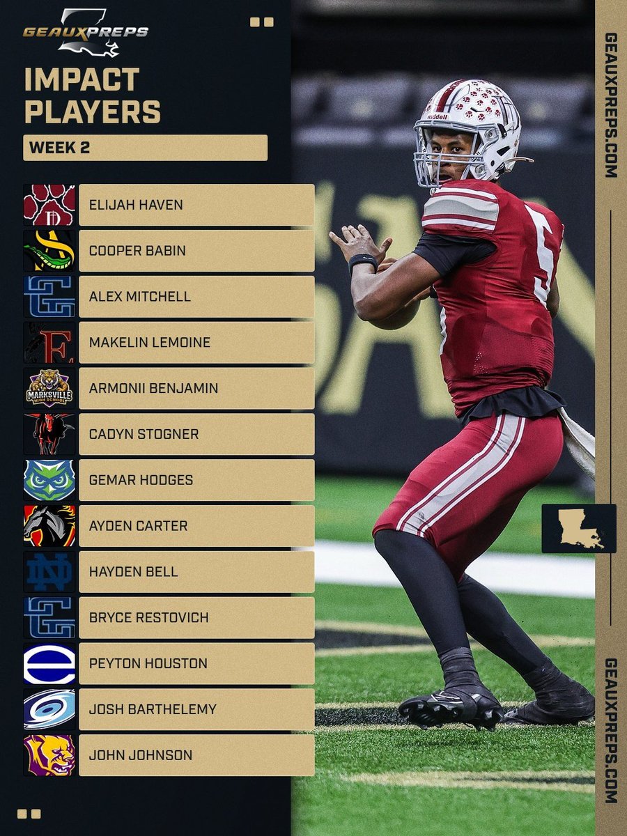GeauxPreps.com (@geauxprepsla) on Twitter photo NEW: GeauxPreps Impact Players from Week 2
🔗 bit.ly/4n5HyUX NEW: GeauxPreps Impact Players from Week 2
🔗 bit.ly/4n5HyUX
