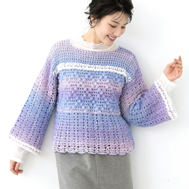 指編み　紫グラデーションティペット ⭐️作品紹介⭐️／ #ブルームグラデーション #スタンダード #ラビッツ