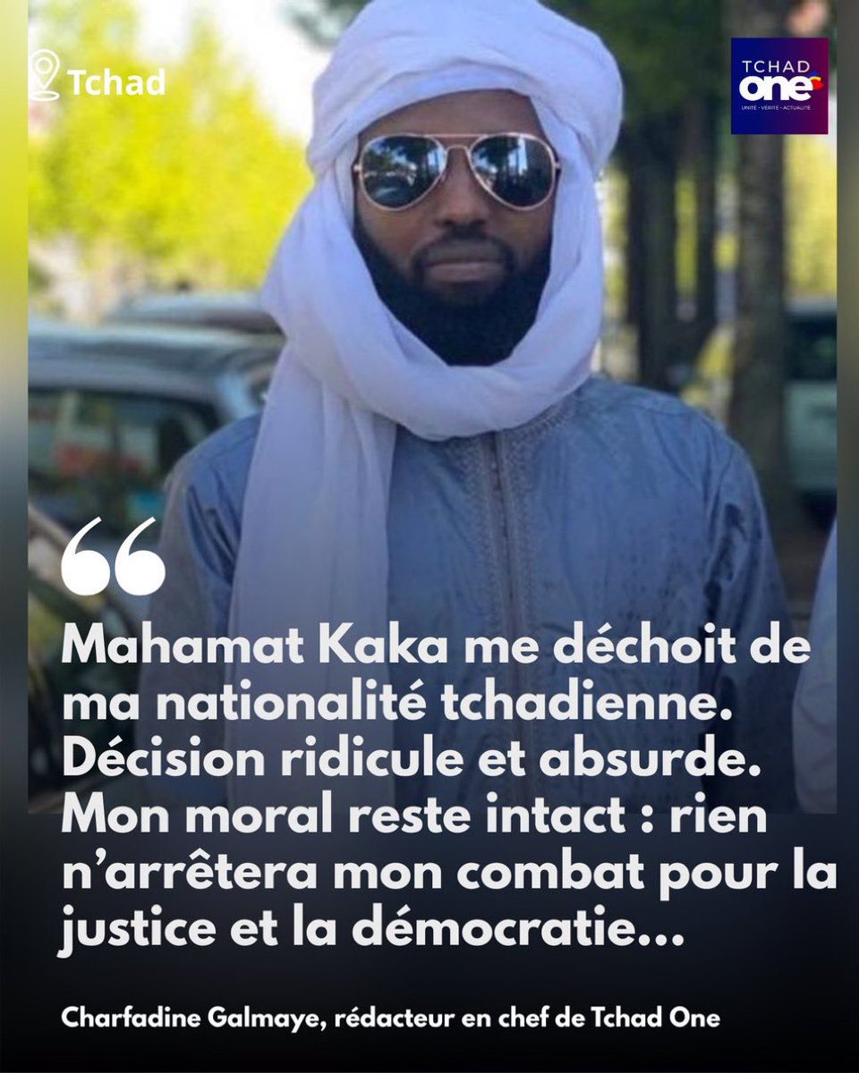 #Tchad 🇹🇩 | Un petit tyran illégitime, et ironie de l’histoire et de la situation, installé par des puissances étrangères, a cru bon de prendre un décret pour me déchoir de ma nationalité tchadienne pour sans rire « intelligence avec une puissance étrangère » . Au-delà du