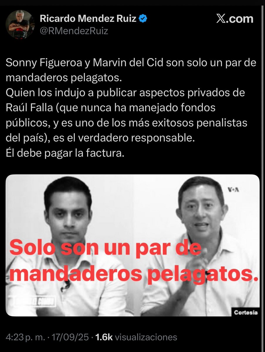 Sonny_Figueroa's tweet photo. El cobarde de Ricardo Méndez-Ruiz @RMendezRuiz amenaza y ofende tras la publicación sobre su socio, Raúl Falla @RaulFalla31, quien adquirió una propiedad en #MarinaDelSur ocultando —entre otras cosas— el precio real.

Con @marvindelcid no nos dejamos intimidar https://t.co/fjqkYZ9RUG