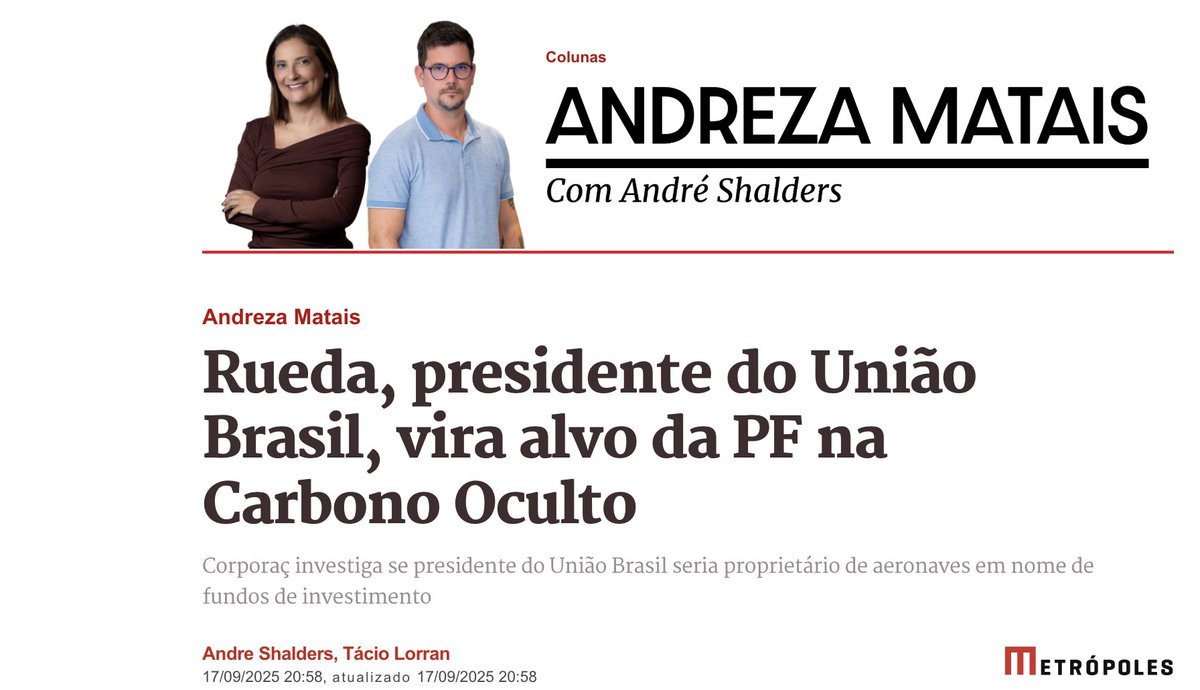 ATENÇÃO

A Carbono Oculto chegou ao presidente do União Brasil, Antônio Rueda 

Corporação investiga se presidente do União Brasil seria o verdadeiro proprietário de aeronaves 

Jatinhos estão em nome de fundos de investimento