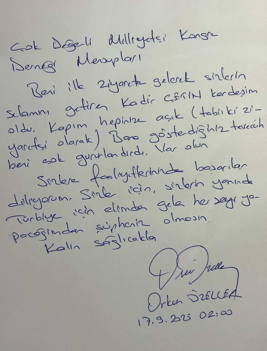 Sn. Orkun Özeller’in <a href="/KongreDernegi/">Milliyetçi Kongre Derneği</a> mensuplarına mektubudur.

<a href="/ArAykutalp/">Aykutalp Arıcı</a> 
<a href="/bdincaslan1/">Bahadırhan Dinçaslan</a> 

 #OrkunÖzellerYalnızDeğildir