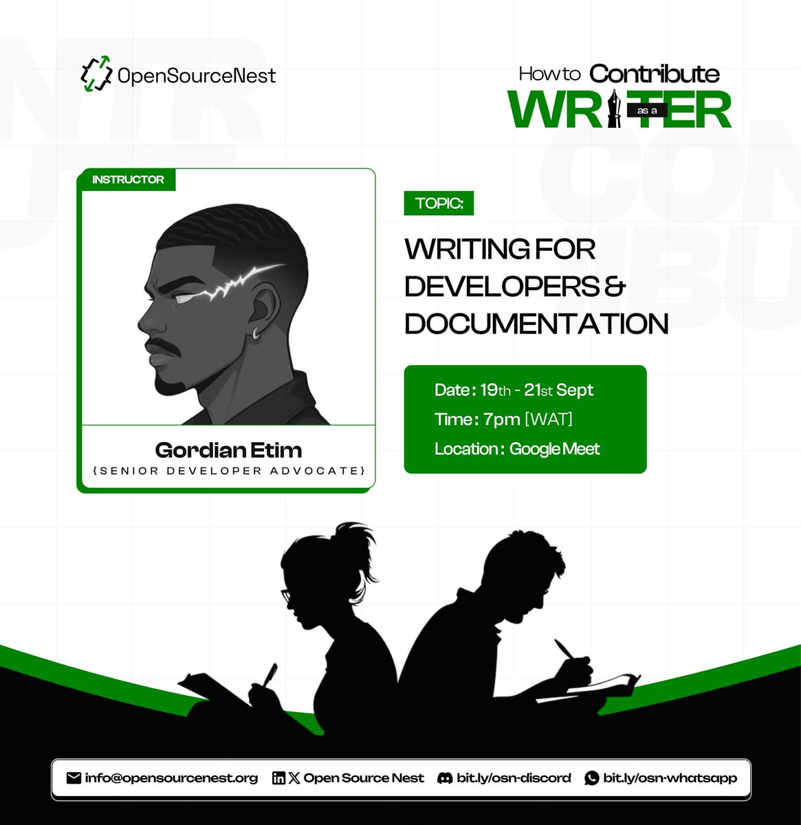 0xgordian's tweet image. Are you interested in learning how to write technical documentation or contribute to open source as a technical writer or docs engineer . 

don’t miss the @OpenSourceNest workshop.

I’ll be one of the instructors, showing you how to get started.

link below