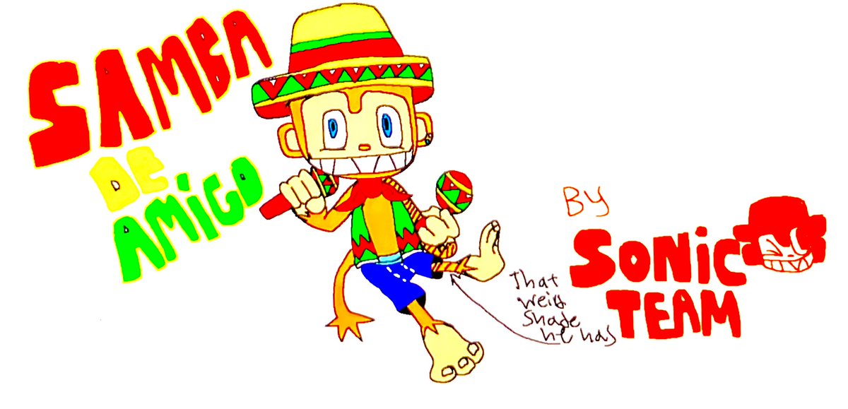 PencilSpritz's tweet image. We’d ALL ( yes YOU and ME) love to see him ! Look at the lil guy go! Such rhythm with those maracas ! 🪇 who wouldn’t like Amigo?!  @strawbelemonade
#SambadeAmigo #segafanart #SonicTeam #segadreamcast
