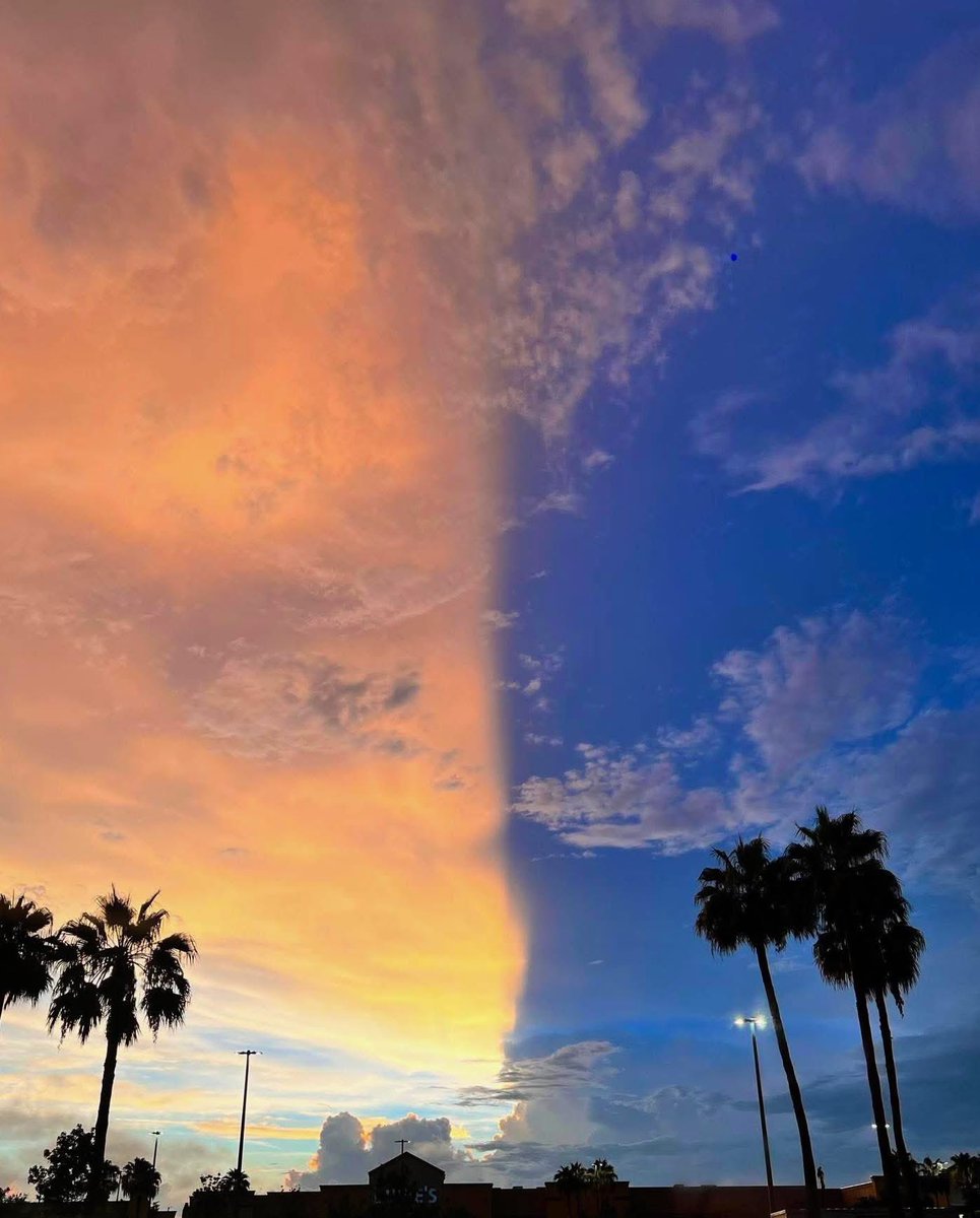 HOW COOL IS THIS?! 🌅 50/50 sunset split in North Port, Florida. The darker side is created by distant clouds along the horizon casting a shadow and blocking light from the setting sun. Credit: Zanetta Janette <a href="/winknews/">WINK News</a>