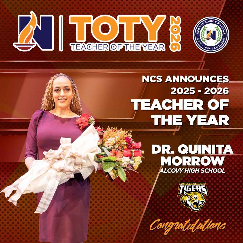 We are excited to announce that Alcovy High School’s marketing teacher, Dr. Quinita Morrow, has been named Newton County Schools’ 2026 Teacher of the Year! 🎉

Dr. Morrow will now represent Newton County Schools in the Georgia Teacher of the Year program. 

Join us in