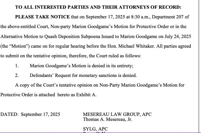 andjustice4some's tweet image. Re: today&apos;s court hearing, FINAL RULING: 
1. Marion Goodgame’s Motion is denied in its entirety;
 2. Defendants’ Request for monetary sanctions is denied.
This is a big win for the Estate attorneys.