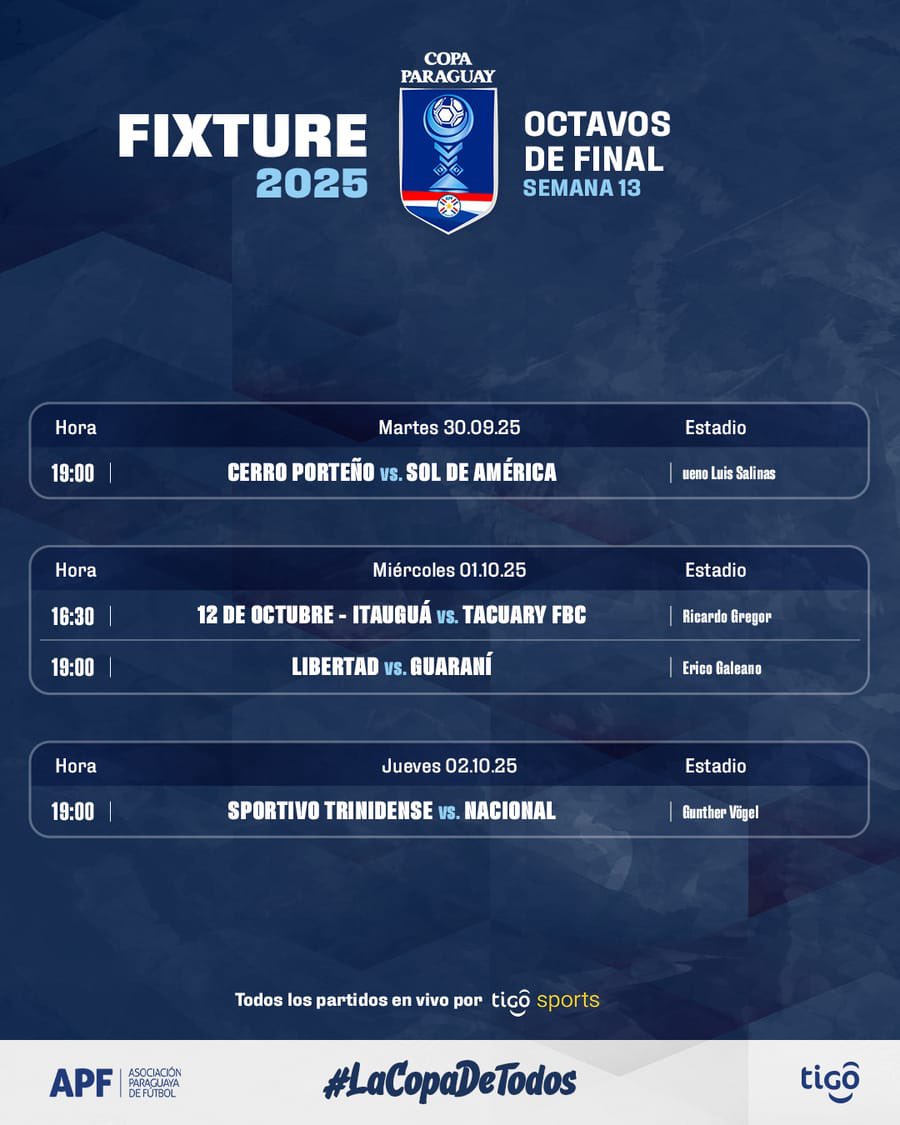 El actual Campeón de la Copa de todos <a href="/Libertad_Guma/">Club Libertad</a> ya conoce de fecha y escenario para medirse a <a href="/ClubGuarani/">Club Guarani</a> por los 8vos de final de la <a href="/CopaParaguayAPF/">Copa Paraguay APF</a> el Miércoles 01 de octubre en el 🏟 Erico Galeano.

<a href="/SomosVersusPY/">Versus</a> <a href="/Universo970py/">Universo 970 AM</a>