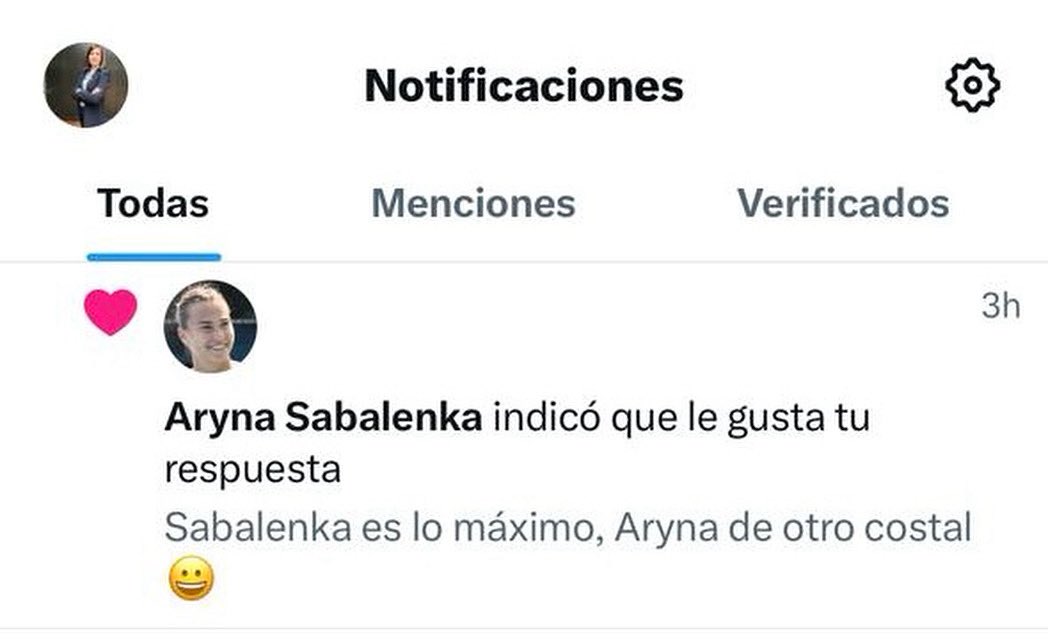 Ahora si, se acabó el mundo, Aryna me dio like 💃🏼💃🏼💃🏼<a href="/Aryna_Sabalneka/">Aryna Sabalenka</a>