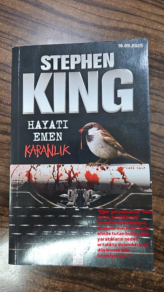 "Eğer gerçekten bir Tanrı varsa ve bizi kendi suretinde yaratmışsa, başkalarının kaderlerini elinde tutan bunun gibi yaratıkların neden ortalıkta dolandıklarını düşünmek bile istemiyorum..."
#stephenking #hayatıemenkaranlık