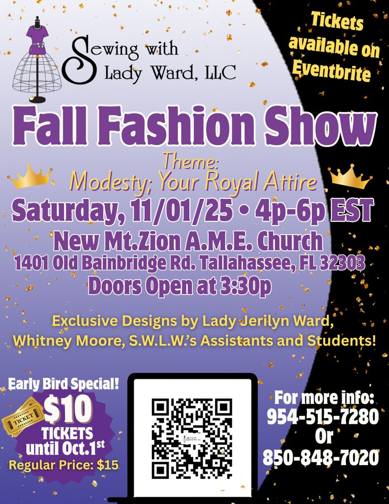 LadyWard45's tweet photo. NATIONAL SEWING MONTH 2025!!
SAVE THE DATE!! SAVE THE DATE!!
EVENTBRITE LINK -- https://t.co/dnEPXbnYd5
FALL FASHION SHOW BY Sewing With Lady Ward, LLC. 
Featuring; Jerilyn Ward, Whitney Moore, SWLW, LLC.
Assistants and Students!!
Sat., Nov. 1, 2025  ALL are INVITED and WELCOME!! https://t.co/UOY4jIByZP