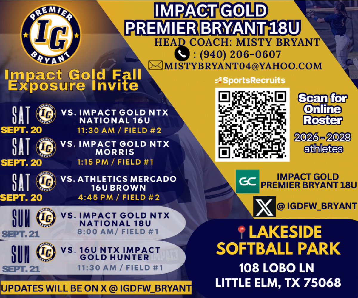 Let’s get the Fall started! #BeTheImpact <a href="/IGDFW_Bryant/">18u Impact Gold Premier Bryant</a> <a href="/BNHS_Softball/">Byron Nelson Softball</a> <a href="/TakeCharge_SB/">TakeChargeRecruiting-Softball</a> <a href="/SoftballDown/">Down South Softball</a> <a href="/SBRRetweets/">Softball Recruiting Reposts</a>