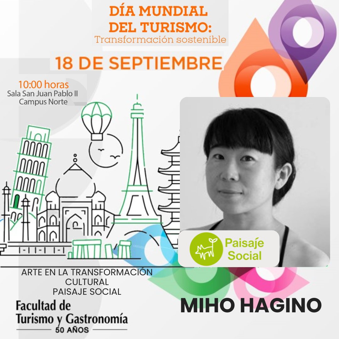 #DíaMundialDelTurismo Artista japonesa radicada en México. Su obra explora identidad, comunidad y sostenibilidad social a través de la fotografía, el video y la instalación.
📅 18 de septiembre | Campus Norte
#DíaMundialDelTurismo