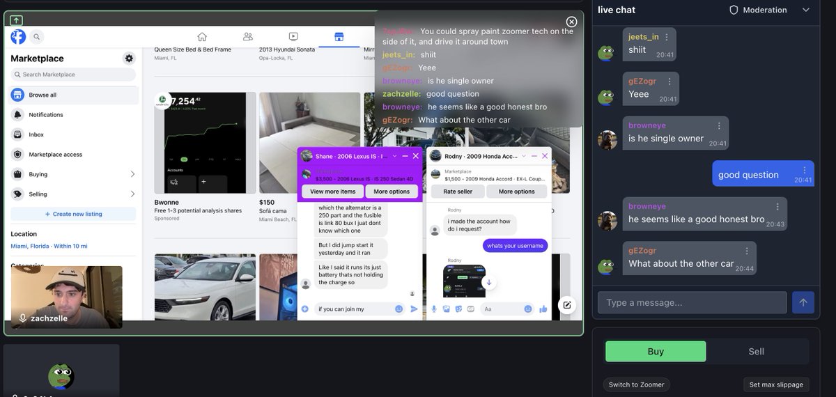 we got one of the car sellers onto the stream to shill me the car