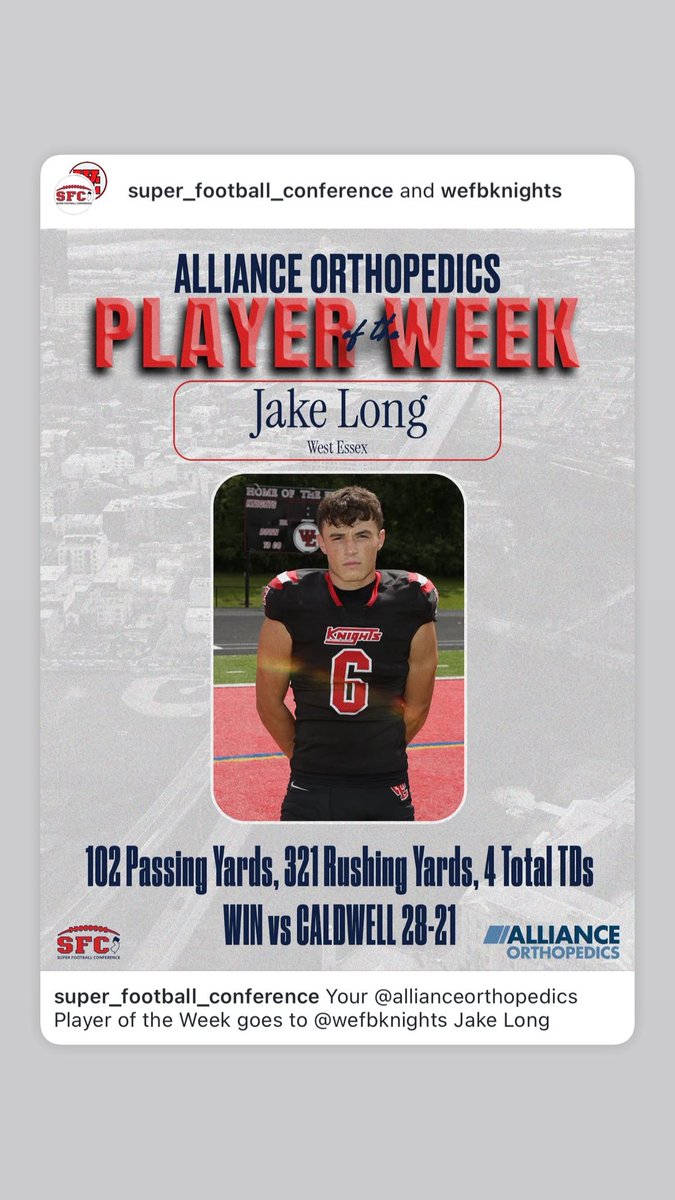 Extremely blessed to be named as Super Football Conference’s Player of the Week!   #stayhungry #rollknights