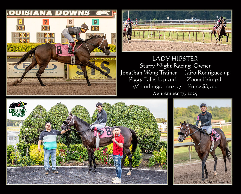 Yet another win by open lengths for Lady Hipster. This filly has won 3 times in a row for ⁦<a href="/StarryNightRcng/">Starry Night Racing</a>⁩ and is a force to be reckoned with. Shout out to ⁦<a href="/JAWongRacing/">Jonathan Wong Racing Stables</a>⁩ and his team for having her ready to roll!
#claimingcrown