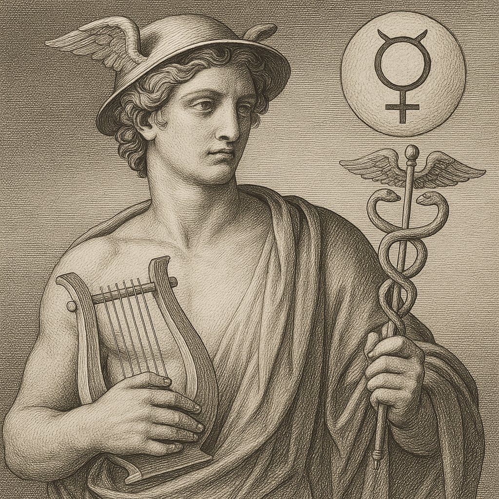 Among the Gods of the ancients none bore a countenance more subtle or protean than Mercury. He was the winged herald, the interpreter between realms, at once patron of eloquence, commerce, and cunning. In his hands were the caduceus and the lyre, symbols of mediation and harmony: