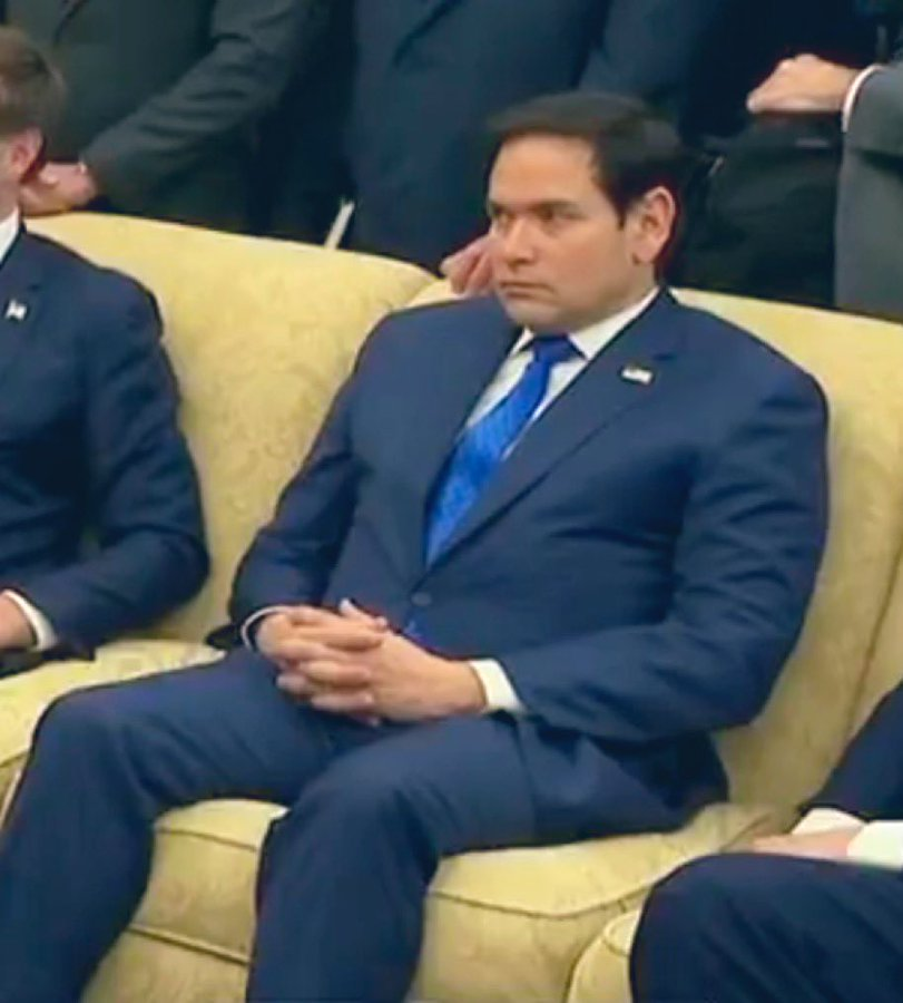 AutismCapital's tweet image. Marco Rubio realizing he now has to become a late night talk show host.