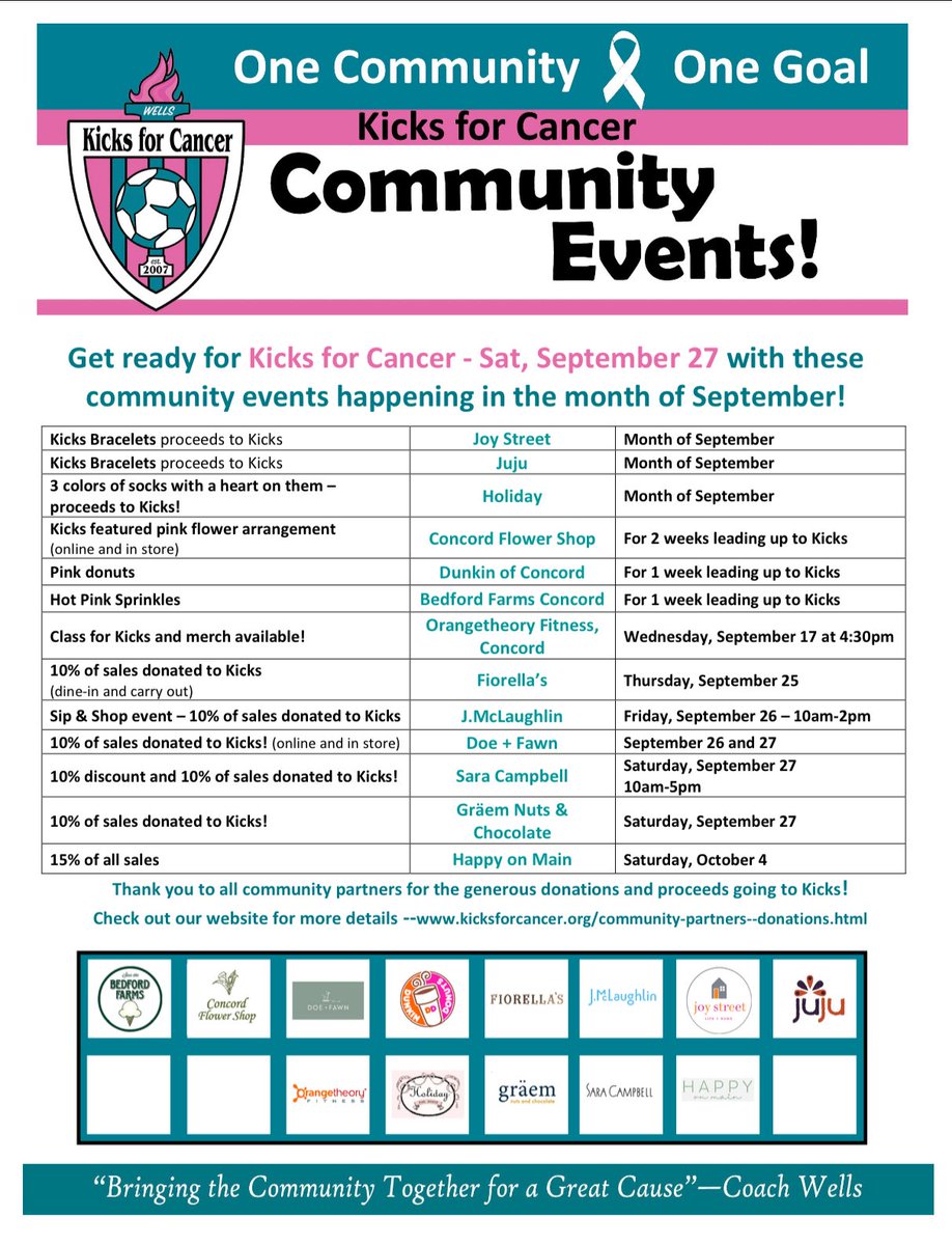 Get ready for Kicks for Cancer on Saturday, September 27, with these community events!