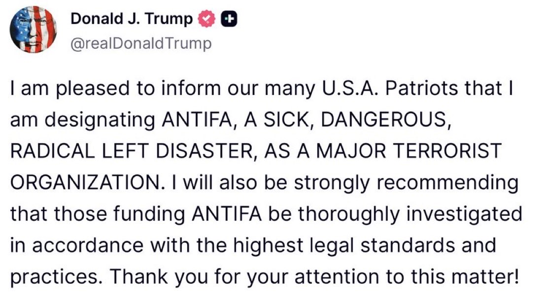 Trump to designated ANTIFA as a terrorist organization. 

Our enemies are COOKED 😈 nothing can stop what is coming!