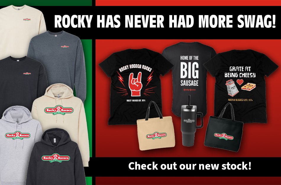 New swag is here! Now with more options! Check out our new stock at rockyrococo.com/shop/