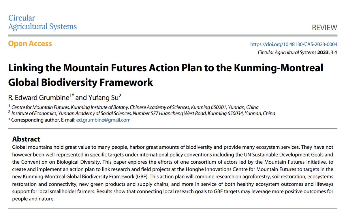 #CAS #MountainFutures #GlobalGoals #Review
From soil &amp; ecosystem restoration to green supply chains—Mountain Futures Action Plan aligns research with Kunming-Montreal GBF targets to support both nature &amp; smallholder livelihoods.
<a href="/MaximumAcademic/">Maximum Academic</a>
Details: maxapress.com/article/doi/10…