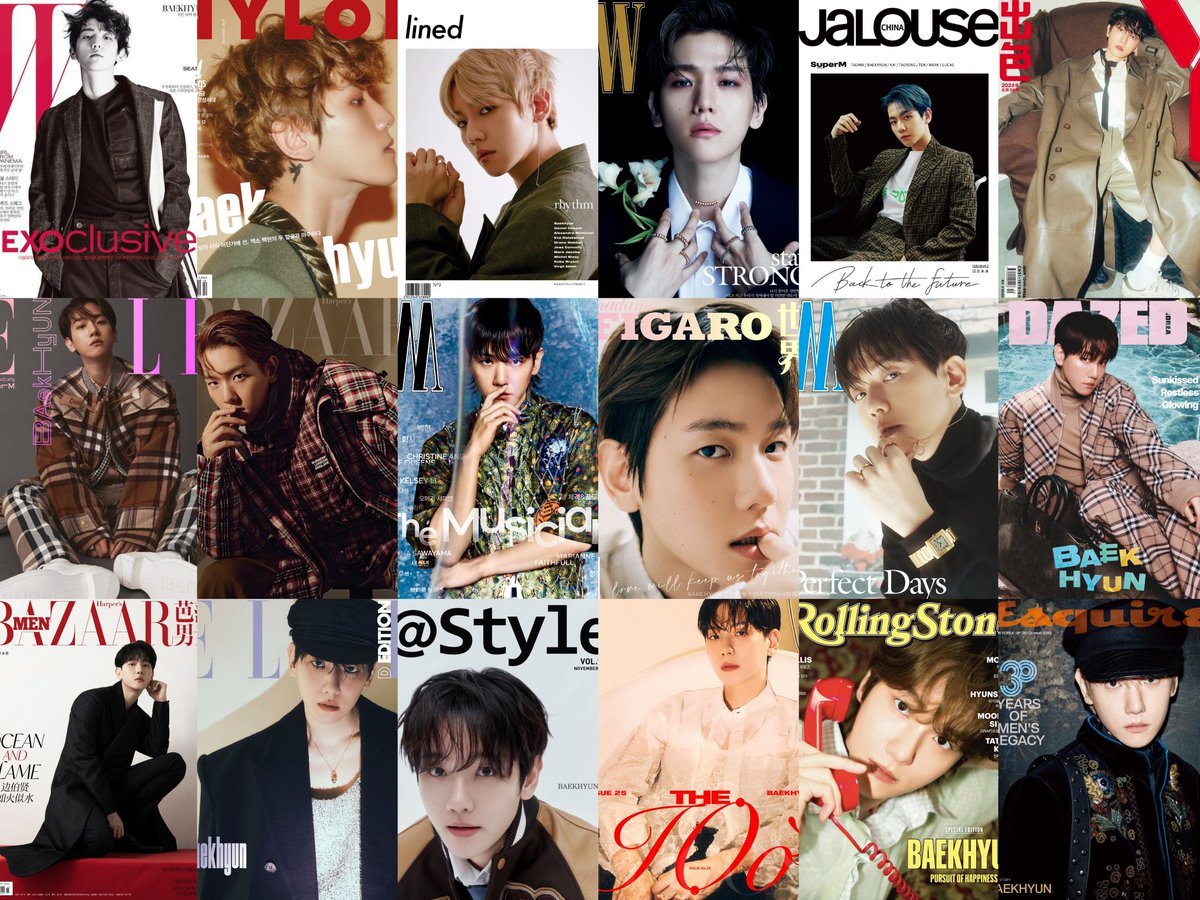 bhyunace's tweet image. baekhyun's solo magazine covers so far (2016-2025)