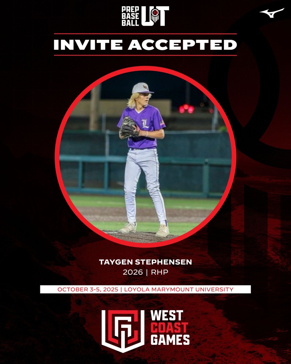 🌴 𝗪𝗲𝘀𝘁 𝗖𝗼𝗮𝘀𝘁 𝗚𝗮𝗺𝗲𝘀: 𝗜𝗻𝘃𝗶𝘁𝗲 𝗔𝗰𝗰𝗲𝗽𝘁𝗲𝗱 🌴

𝗣𝗹𝗮𝘆𝗲𝗿: Taygen Stephensen (<a href="/TaygStephensen/">Taygen Stephensen</a>)
𝗖𝗹𝗮𝘀𝘀: 2026
𝗛𝗦: Lehi (<a href="/lehihighbaseba1/">Lehi Baseball</a>)
𝗣𝗼𝘀𝗶𝘁𝗶𝗼𝗻: RHP

👤: loom.ly/kmfjjP4

#PBWCG25 // @coachberg801